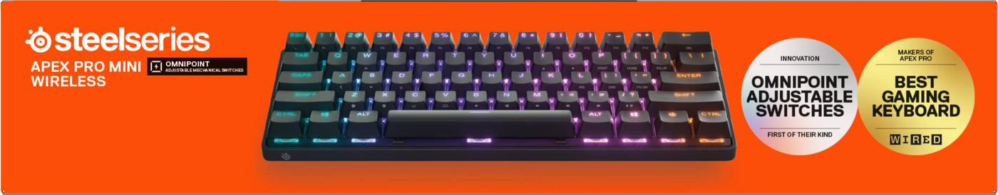 SteelSeries Apex Pro Mini Wireless HyperMagnetic Gaming-Tastatur – Die weltweit schnellste Tastatur – 60%-Formfaktor – RGB – PBT-Keycaps – Bluetooth – 2,4 GHz – USB-C – Deutsches Tastatur QWERTZ