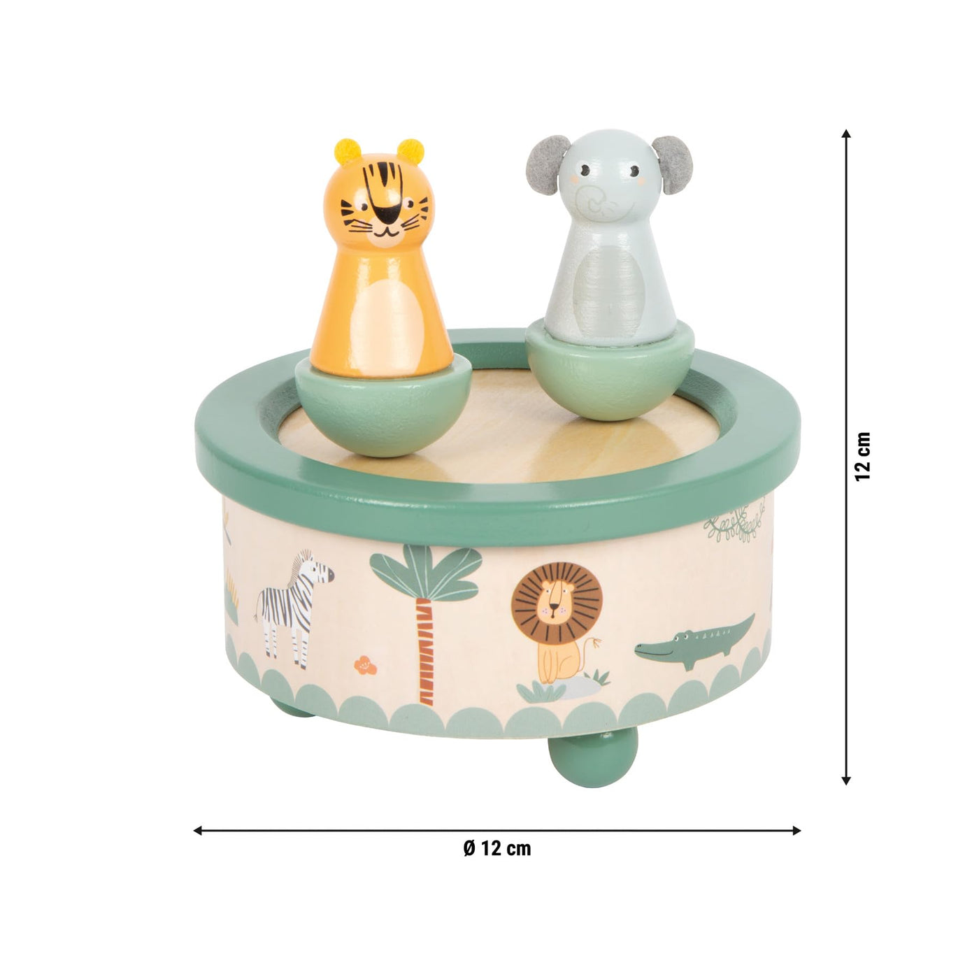 small Foot Spieluhr „Safari“ aus FSC® 100%-zertifiziertem Holz, kindgerecht gestaltet mit Tiger und Elefant, für Kinder ab 2 Jahren, 12738