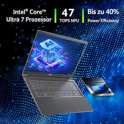 Acer Aspire 14 AI (A14-52M-790K) Laptop, 47 Tops, 14" WUXGA IPS Display, Intel Core Ultra 7 258V, 32 GB RAM, 1 TB SSD, Intel Arc Grafik 140V, Windows 11, QWERTZ Tastatur, grau