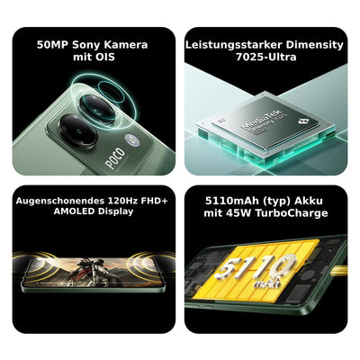 XIAOMI Poco M7 Pro 5G Smartphone, 12+256GB, Silver, Klare 50MP Sony Kamera mit OIS, 5110mAh Akku, 45W TurboCharge, 120Hz augenschonendes AMOLED Display