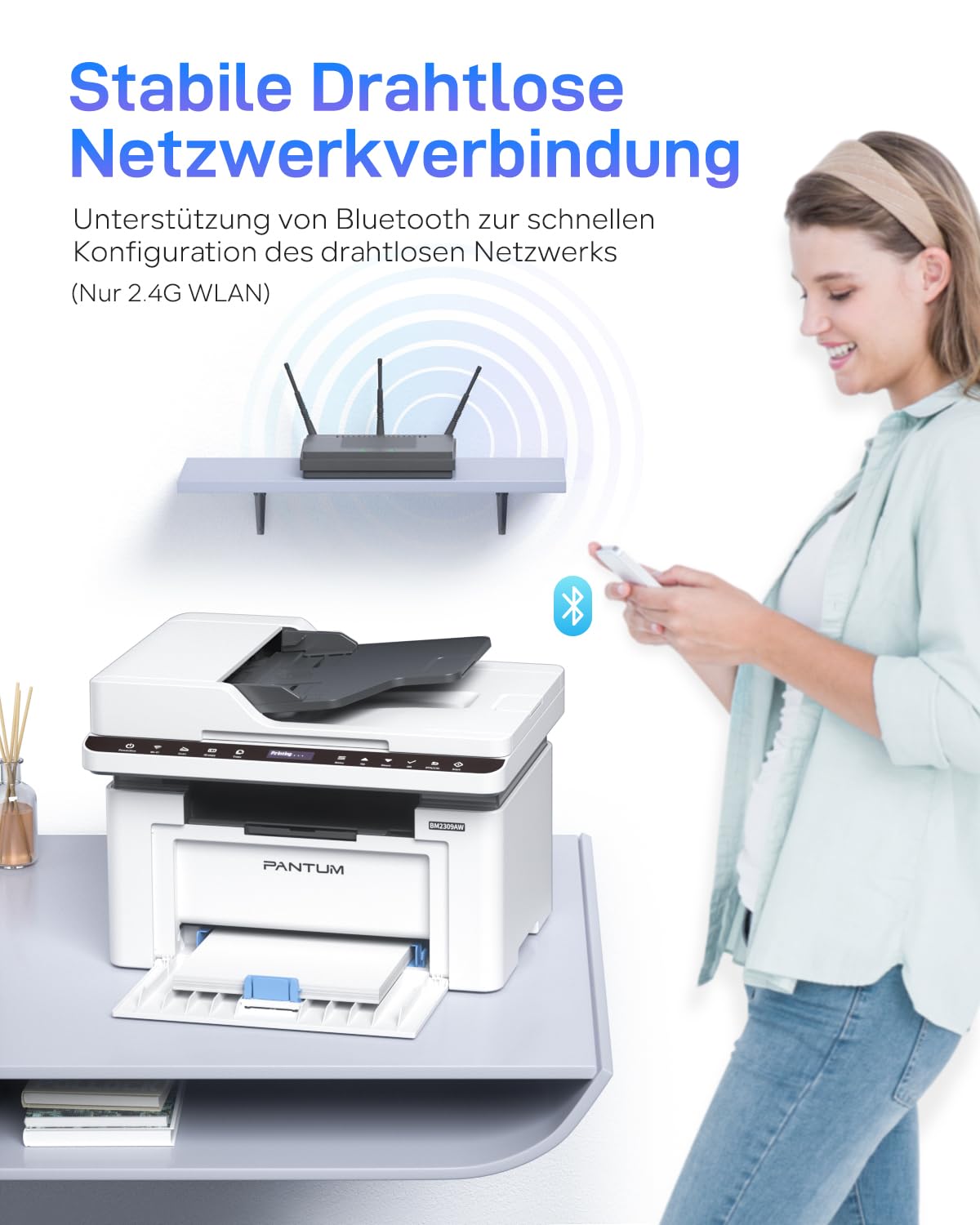 PANTUM BM2309AW Multifunktions-Laserdrucker, Schwarz-Weiß, Drucken Scannen Kopieren 3in1 mit ADF, WLAN &USB, A4, 20ppm, Inklusive 500-Seiten-Starter-Tonerkartusche