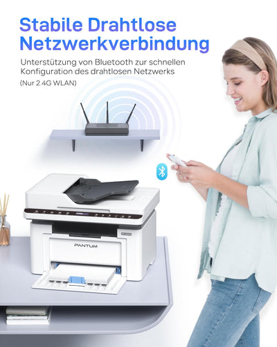 PANTUM BM2309AW Multifunktions-Laserdrucker, Schwarz-Weiß, Drucken Scannen Kopieren 3in1 mit ADF, WLAN &USB, A4, 20ppm, Inklusive 500-Seiten-Starter-Tonerkartusche