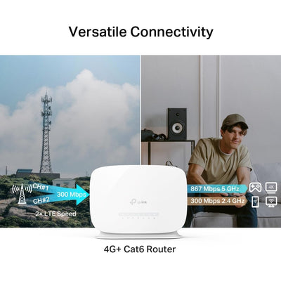 TP-Link Archer MR505 LTE Router, 4G+ Router unterstützt SIM Karten, 4G+ Cat6 bis zu 300Mbps, WLAN Dual-Band AC1200, Gigabit-LAN/WAN-Anschlüsse, Plug and Play, bis zu 64 Geräte, Gast-Netzwerk