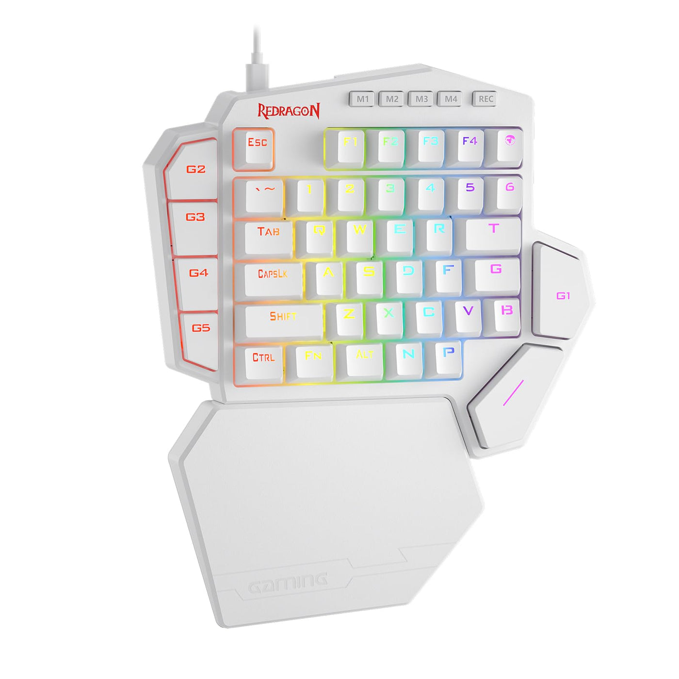 Redragon K585 DITI Einhändige mechanische RGB-Gaming-Tastatur, Typ-C-Profi-Gaming-Tastatur mit 7 integrierten Makrotasten, abnehmbare Handballenauflage, 42 Tasten (weiß, Blauer Schalter)