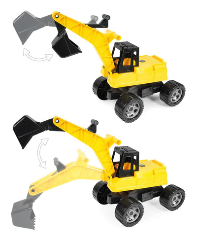 Lena 02017 - Starke Riesen Bagger, Baufahrzeug ca. 80 cm, Giga Trucks Schaufelbagger mit 2 Stahlachsen, großer Spielzeugbagger in gelb und schwarz, Baggerfahrzeug für Kinder ab 3 Jahre