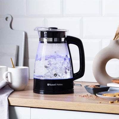 Russell Hobbs Wasserkocher [1,7l, 2400W, optimierte Design-Ausgusstülle aus Glas, LED-Beleuchtung] Classic Design (Schnellkochfunktion, abnehmbarer Deckel, Kalkfilter,Boden aus Edelstahl)26080-70