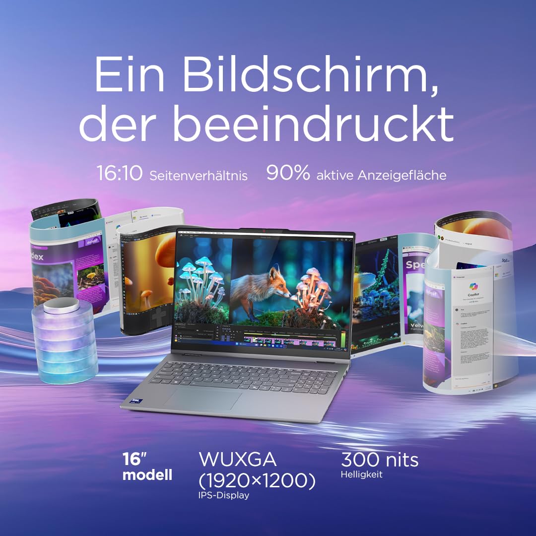 Lenovo IdeaPad 5 2-in-1 Laptop | 16" WUXGA Display | Intel Core Ultra 5 | 16GB RAM | 512GB SSD | Intel Grafik | Windows 11 Home | QWERTZ | Luna Grey | 3 Monate Premium Care