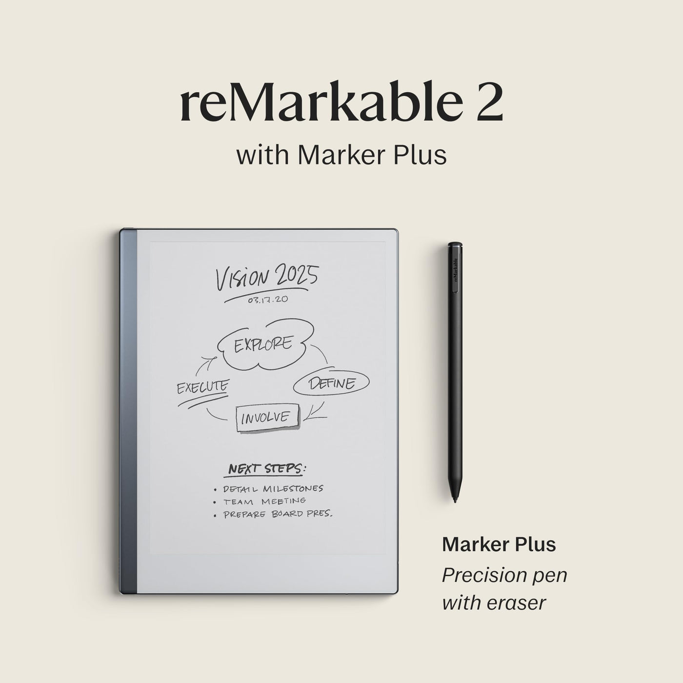 reMarkable 2 Bundle | 10,3 Zoll reMarkable 2 Papier-Tablet und Marker Plus Pen mit integriertem Radiergummi