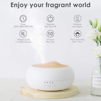 SALKING Aroma Diffuser, 250ml Ultraschall Öl Aromatherapie Diffusor für ätherische Öle, Raumbefeuchter Elektrisch Duftlampe, Warmweiß Licht Weiß Holzmaserung Diffusor für Zuhause Büro Oder Yoga