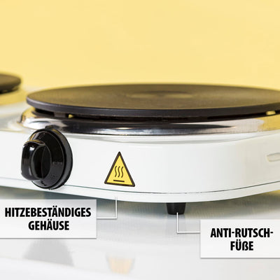 Tristar KP-6245 Doppel-Kochplatte, 15,5 und 18,5 cm ø, einzeln regelbare 5 Heizstufen, 2500 Watt Leistung, Weiß