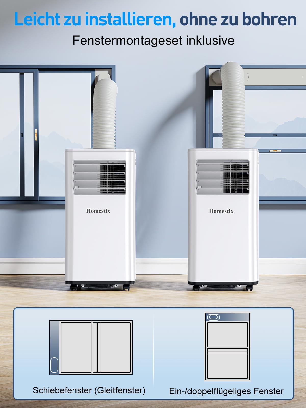 Klimaanlage Mobil 7000 BTU, Mobile Klimaanlage 4-in-1, Kühlung, Entfeuchtung und 2-Stufiger Belüftung, Mobiles Klimagerät mit Abluftschlauch, Digitalanzeige, 24h-Timer, Kühlfläche bis zu 68 m³(25㎡)