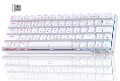 TMKB T63 Gaming Tastatur Mechanische Kabellos mit Red Switch,Bluetooth / 2.4G / Mit Kabel,RGB-Hintergrundbeleuchtung,weiße