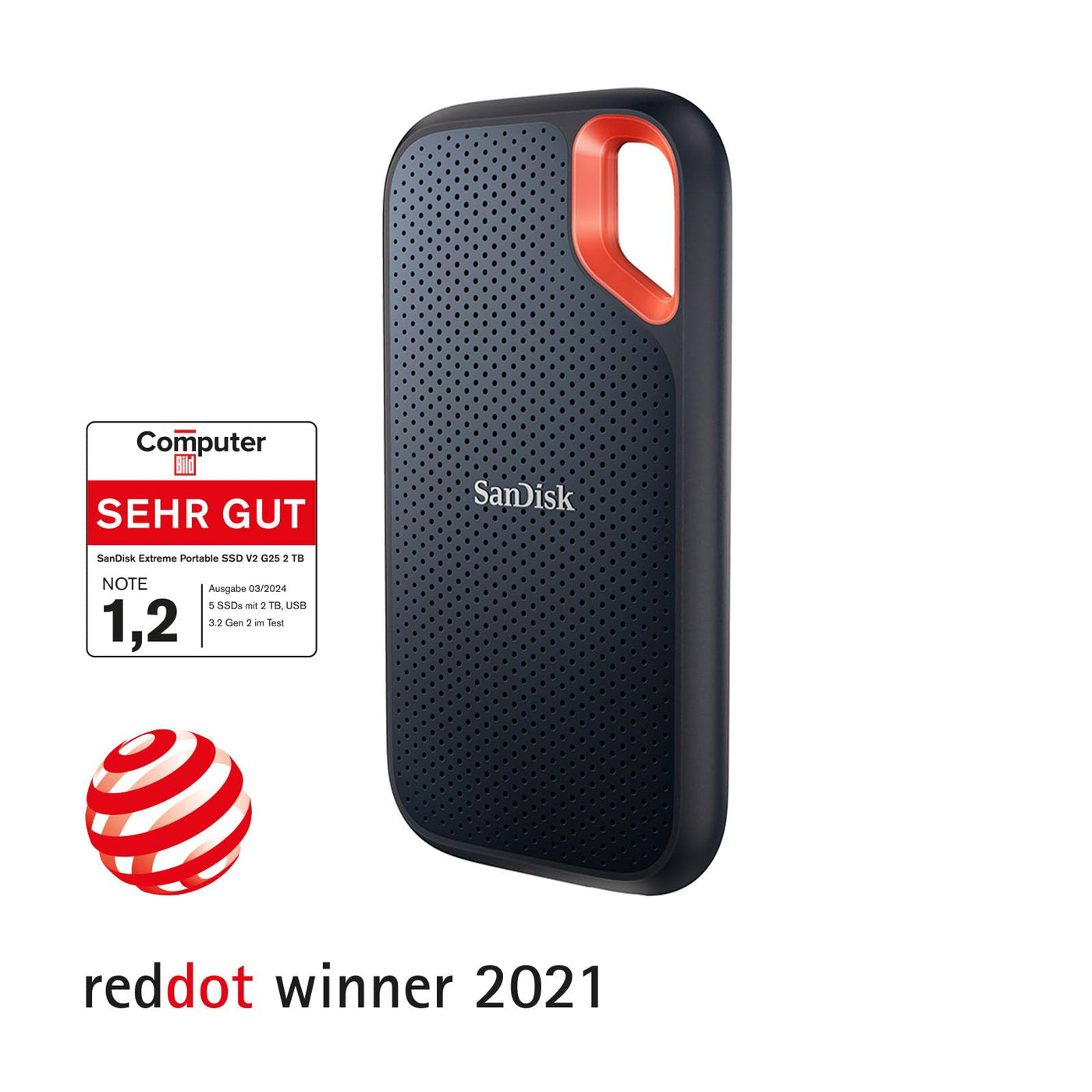 SanDisk Extreme Portable SSD 2 TB (tragbare NVMe SSD, USB-C, bis zu 1.050 MB/s Lesegeschwindigkeit und 1.000 MB/s Schreibgeschwindigkeit, wasser- und staubbeständig) Schwarz