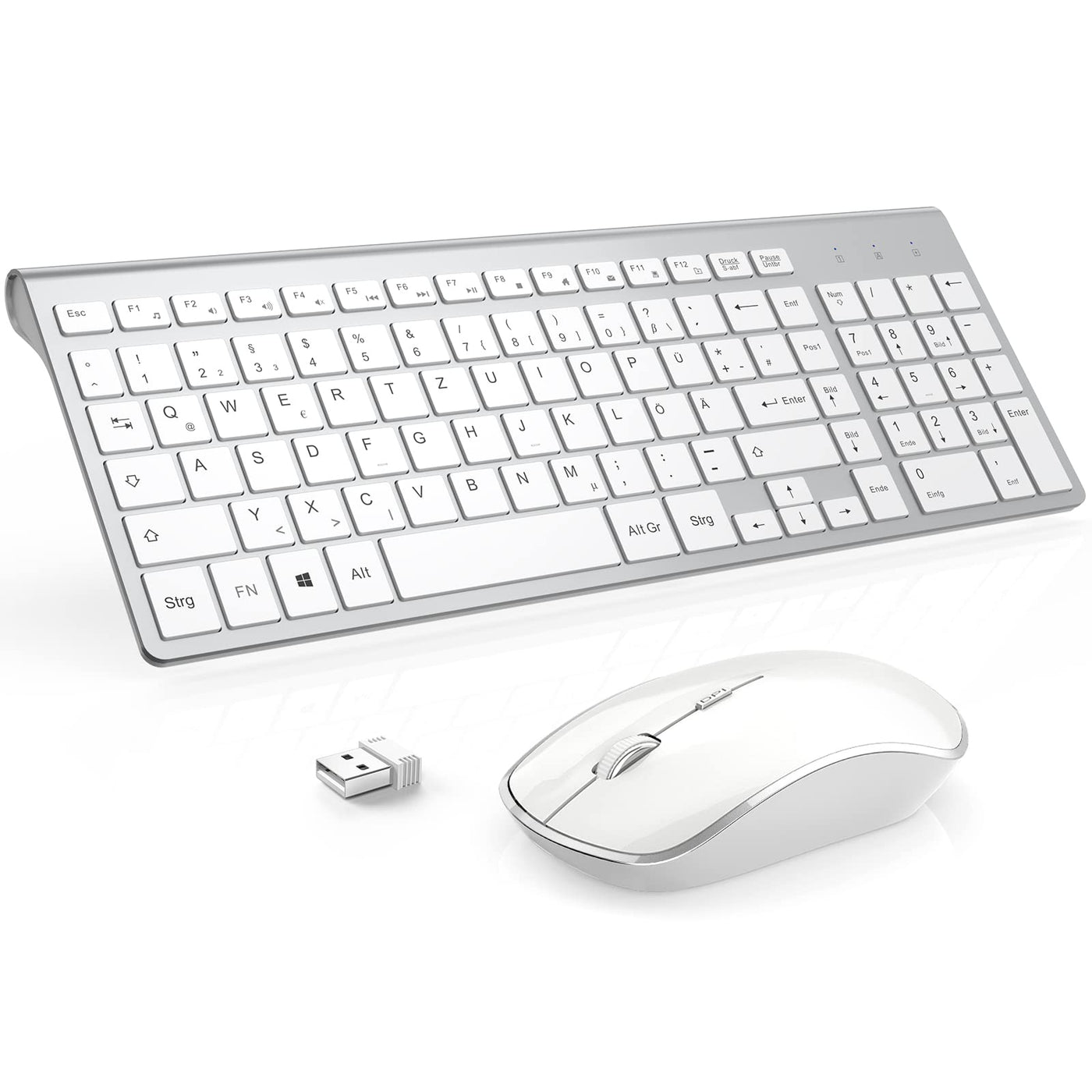 JOYACCESS J Tastatur Maus Set Kabellos, 2.4G Ultra Dünne Funktastatur mit Maus, Ergonomischer und Leise 2400DPI Optische Maus für PC/Laptop/Smart TV(QWERTZ, Deutsches Layout) - Schwarz und Grau