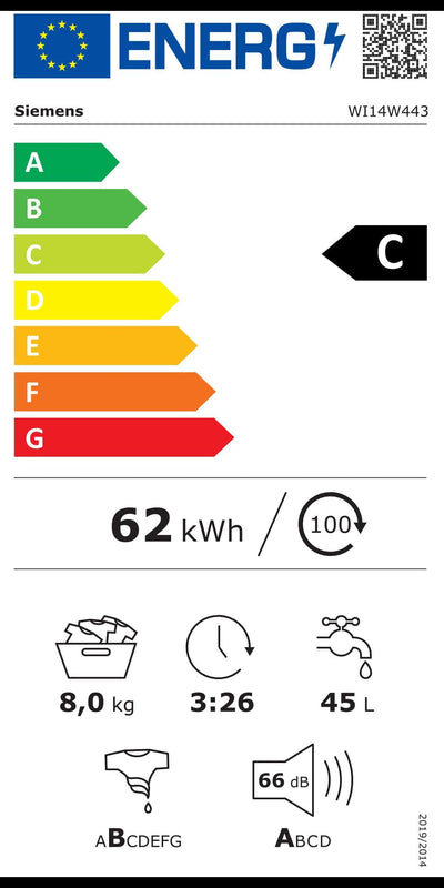 Siemens WI14W443 Einbau-Waschmaschine iQ700, Frontlader mit 8kg Fassungsvermögen, 1400 UpM, speedPack L, LED-Display, timeLight, Weiß, 60cm
