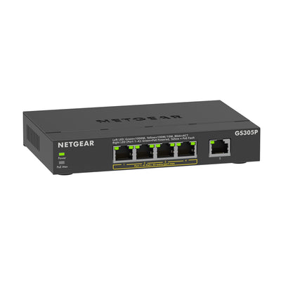 NETGEAR 5-Port Gigabit Ethernet Unmanaged PoE+ Switch (GS305P): mit 4 PoE+ bei 63 W, Desktop- oder Wandbefestigung