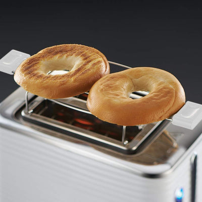 Russell Hobbs Toaster [für 2 Scheiben] Inspire Weiss mit hochwertiger Hochglanz-Struktur (extra breite Toastschlitze, inkl. Brötchenaufsatz, 6 Bräunungsstufen + Auftau- & Aufwärmfunktion) 24370-56