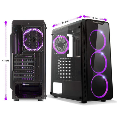 EMPIRE GAMING Warmachine - Gamer-PC-Gehäuse – Mittelgroßer Gehäuseturm ATX - 4 geräuschlose Lüfter - LED-RGB-Dual-Ring: Rückbeleuchtung mit 11 Modi - Front und Seite aus vorgespanntem Glas