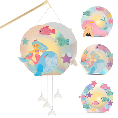 4 Stück LED Meerjungfrau Laternen Bastelset für Kinder, Martinslaternen, Bastelmaterial für eine Laterne, Papierlaternen Bastelset für St Martin, Halloween, Kostümpartys, Weihnachten, Kinderpartys