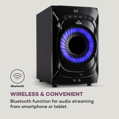 auna Areal 825 5.1 Soundsystem - 5.1 Heimkinosystem mit 200 Watt Leistung RMS, 8" Heimkino Subwoofer + 5 Lautsprecher, Bluetooth, USB, SD, AUX, inkl. Fernbedienung