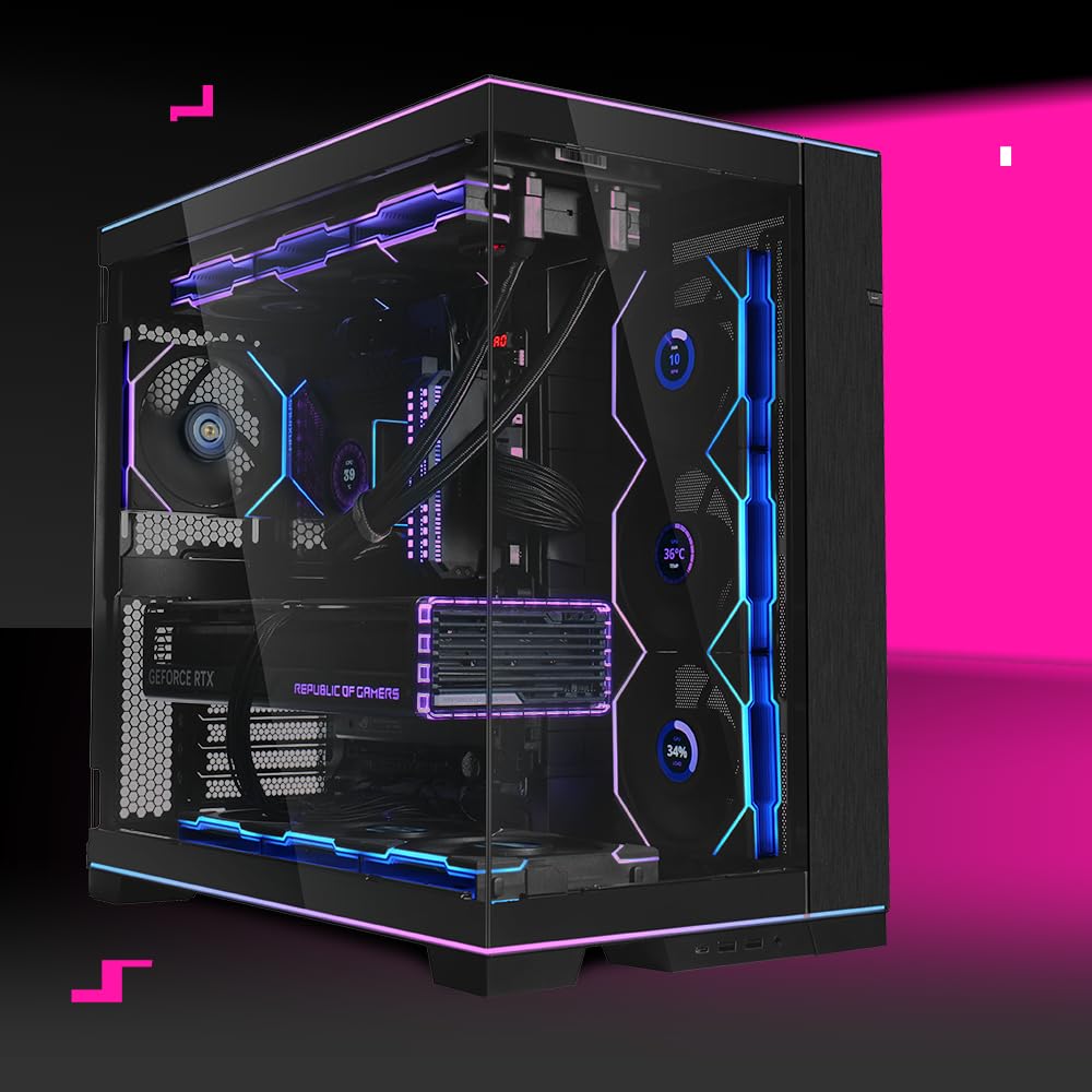 Lian Li O11D EVO RGB Gaming PC Gehäuse ATX Schwarz - Midi Tower PC Gehäuse mit RGB-Beleuchtung, Grafikkarten bis 455 mm, bis zu 420 mm Radiatoren, Black PC Case Stahl, Aluminium, Gehärtetes Glas