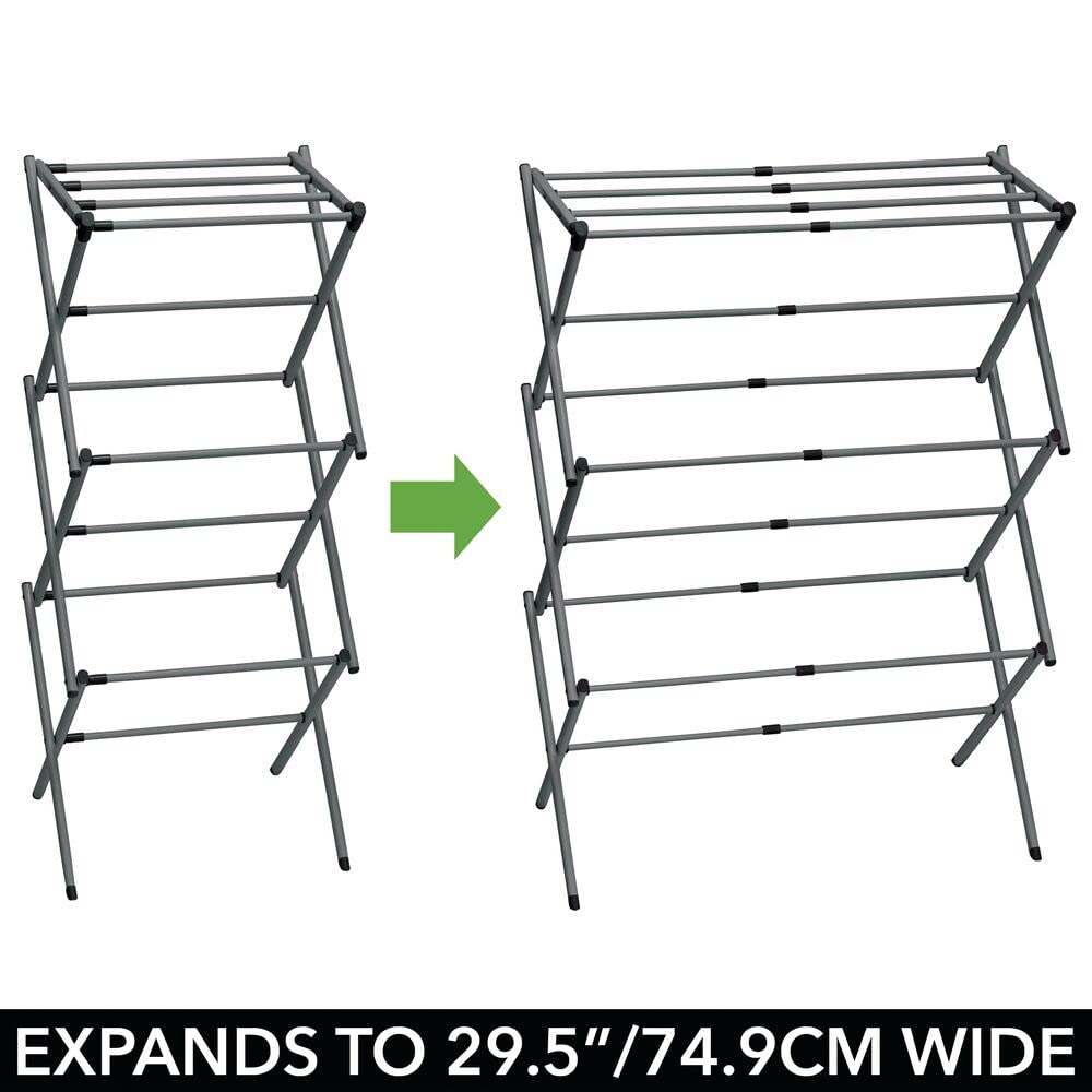 mDesign ausziehbarer Turmwäscheständer – Wäscheständer aus Metall mit 3 Ebenen – platzsparender Standtrockner für Wäscheküche, Garten oder Haushaltsraum – dunkelgrau