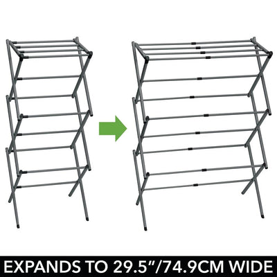 mDesign ausziehbarer Turmwäscheständer – Wäscheständer aus Metall mit 3 Ebenen – platzsparender Standtrockner für Wäscheküche, Garten oder Haushaltsraum – dunkelgrau
