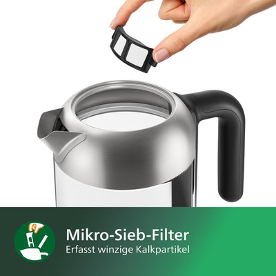 Philips 5000 Series Wasserkocher – 1,7L, Blaues Sensorlicht, 360°-Basis, Mikro-Sieb-Filter, Flaches Heizelement, Abnehmbarer Deckel, Schnelles Aufkochen, Energiesparend, Sicheres Design (HD9339/80)