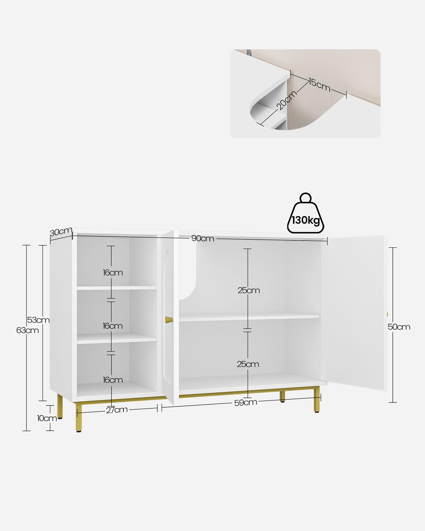 Hzuaneri Waschbeckenunterschrank, Unterschrank, Waschtischunterschrank, Badezimmerschrank mit 2 Türen, verstellbare Ablage, viel Stauraum, Moderner Stil, 30 x 90 x 63 cm, Weiß BC09803G