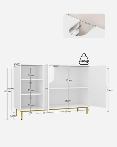 Hzuaneri Waschbeckenunterschrank, Unterschrank, Waschtischunterschrank, Badezimmerschrank mit 2 Türen, verstellbare Ablage, viel Stauraum, Moderner Stil, 30 x 90 x 63 cm, Weiß BC09803G