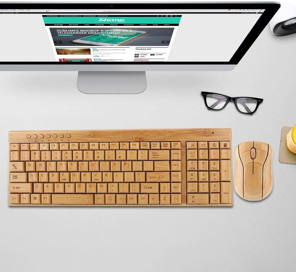 Komfortable kabellose Maus, Bambus-Bambus-Tastatur, ultradünnes Holz für Windows/Ios/Android