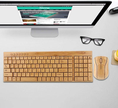 Komfortable kabellose Maus, Bambus-Bambus-Tastatur, ultradünnes Holz für Windows/Ios/Android