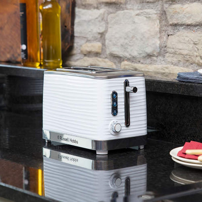 Russell Hobbs Toaster [für 2 Scheiben] Inspire Weiss mit hochwertiger Hochglanz-Struktur (extra breite Toastschlitze, inkl. Brötchenaufsatz, 6 Bräunungsstufen + Auftau- & Aufwärmfunktion) 24370-56