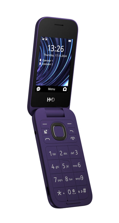 HMD 2660 Flip Klapphandy (2,8" Hauptdisplay, 1,77" Zweitdisplay, 4G + 4G, Bluetooth, 128 MB, 1450mAh Akku, FM Radio, MP3 Player, 0,3 MP Kamera) Purple