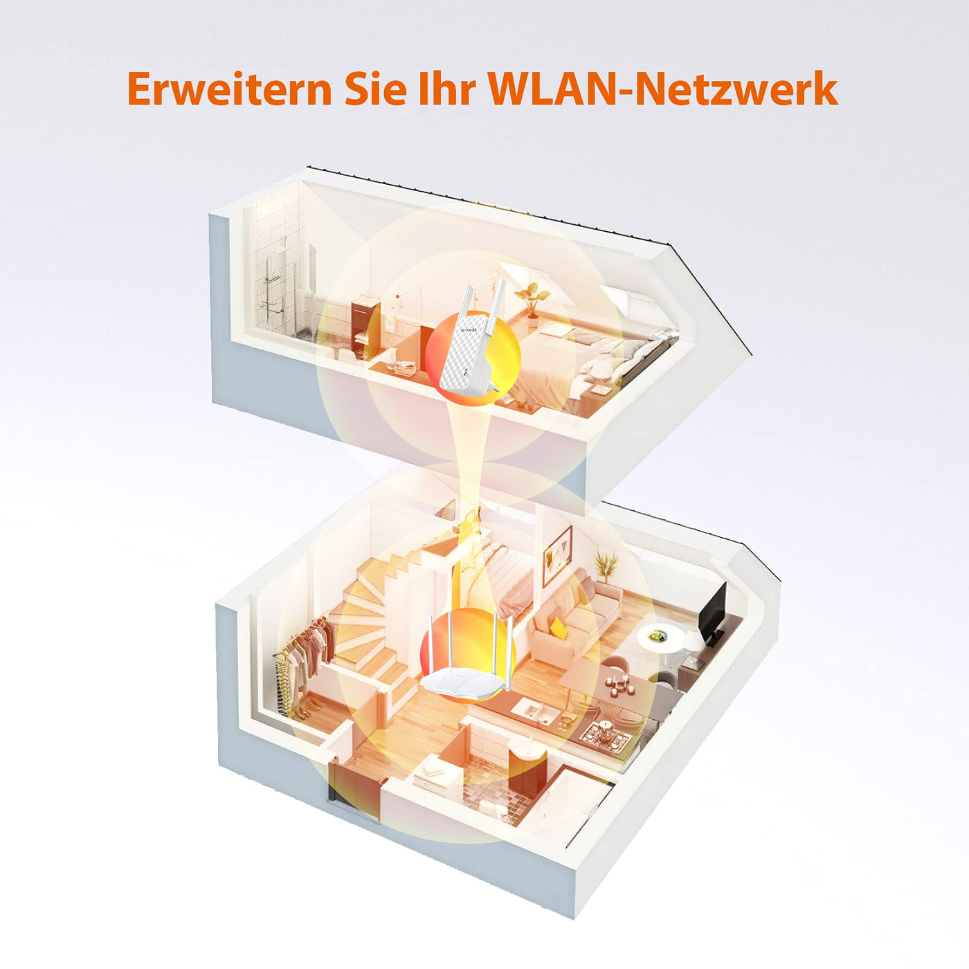 Tenda WLAN Verstärker A9, N300 WLAN Repeater mit 3dbi-Antennen, Signalverstärker mit WPS, WiFi Extender, Signalstärkeanzeige, hohe Reichweite und Wanddurchdringung, kompatibel mit Allen WLAN Routern