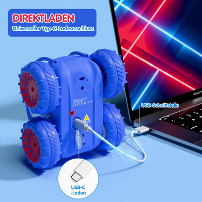 ifollower Direktladung Ferngesteuertes Auto 2.4GHz 4WD Amphibienfahrzeug mit LED-Licht,360° Drehung Stunt Monstertruck Strand Wasser Outdoor Spielzeug Geschenk für Kinder Jungen Mädchen ab 3-12 Jahre