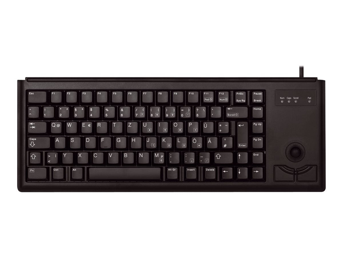 CHERRY G84-4400, Kompakte Tastatur mit Trackball, Deutsches Layout (QWERTZ), Kabelgebunden (USB-Anschluss), 2 Maustasten, Mechanische CHERRY ML Switches, Schwarz