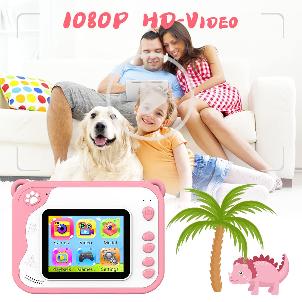 KinderKamera,DigitalKamera Sofortbildkamera Print 1080P 2.4 Zoll Bildschirm Videokamera Schwarzweiß Fotokamera mit 32GB Karte 3 Rollen Druckpapier 5 Farben Pinselstift Geschenk für Kinder 3-12 Jahren