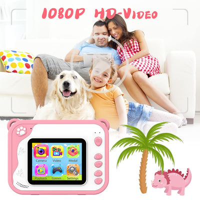KinderKamera,DigitalKamera Sofortbildkamera Print 1080P 2.4 Zoll Bildschirm Videokamera Schwarzweiß Fotokamera mit 32GB Karte 3 Rollen Druckpapier 5 Farben Pinselstift Geschenk für Kinder 3-12 Jahren