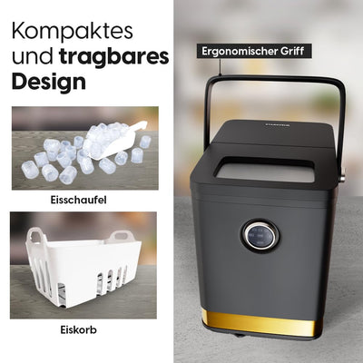 STARKFELD ICE MAKER - Luxus Eiswürfelmaschine | 20 KG Eis in 24 Stunden | Selbstreinigend & Keimfrei | 1,5L Wassertank | Eis in 6 Minuten | 2 Größen Eis | Kompakt & Leise | Cocktail Maschine (Schwarz)