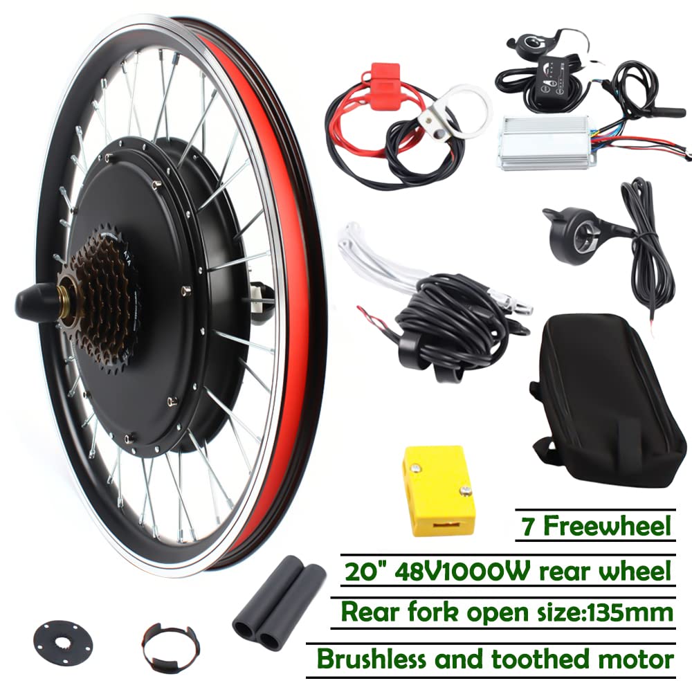 SOLOCJNL E-Bike Hinterrad Umrüstsatz, 48V 1000W Brushless Gearless Motor Kit mit LED Display, Daumenhebel für 20-Zoll Fahrrad