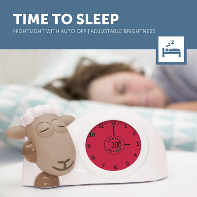 Zazu Sam The Lamb Uhr – Schlafcoach Uhr und Nachtlicht für Kinder | Bringt Ihrem Kind mit visuellen Indikatoren bei, wann es aufwachen soll | Einstellbare Helligkeit | Automatische Abschaltung (Braun)