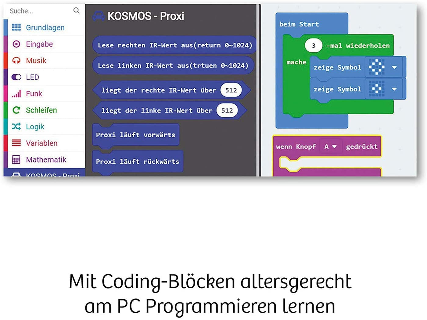 KOSMOS 620585 Proxi - Dein microbit Programmier-Roboter, mit 5 Sensoren, LED-Display, Bluetooth, Soundmodul, Programmieren und staunen, Experimentierkasten für Kinder ab 10-16 Jahre, Roboter-Spielzeug