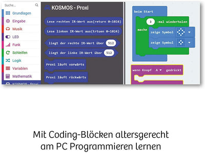 KOSMOS 620585 Proxi - Dein microbit Programmier-Roboter, mit 5 Sensoren, LED-Display, Bluetooth, Soundmodul, Programmieren und staunen, Experimentierkasten für Kinder ab 10-16 Jahre, Roboter-Spielzeug