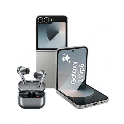 Samsung Galaxy Z Flip6 AI-Smartphone, Simlockfreies Handy ohne Vertrag, 256 GB Speicher, Silver Shadow + Buds3 Pro Kabellose Bluetooth-Kopfhörer, Active Noise Cancelling (ANC)