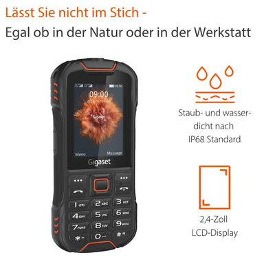 Gigaset GLX8 - Robustes 4G-Outdoor-Tastenhandy – Staub- & wasserdicht IP68 Schutzklasse - Dual SIM - ohne Vertrag - Bluetooth 5.0-2,4 Zoll LCD-Display, Schwarz/Orange
