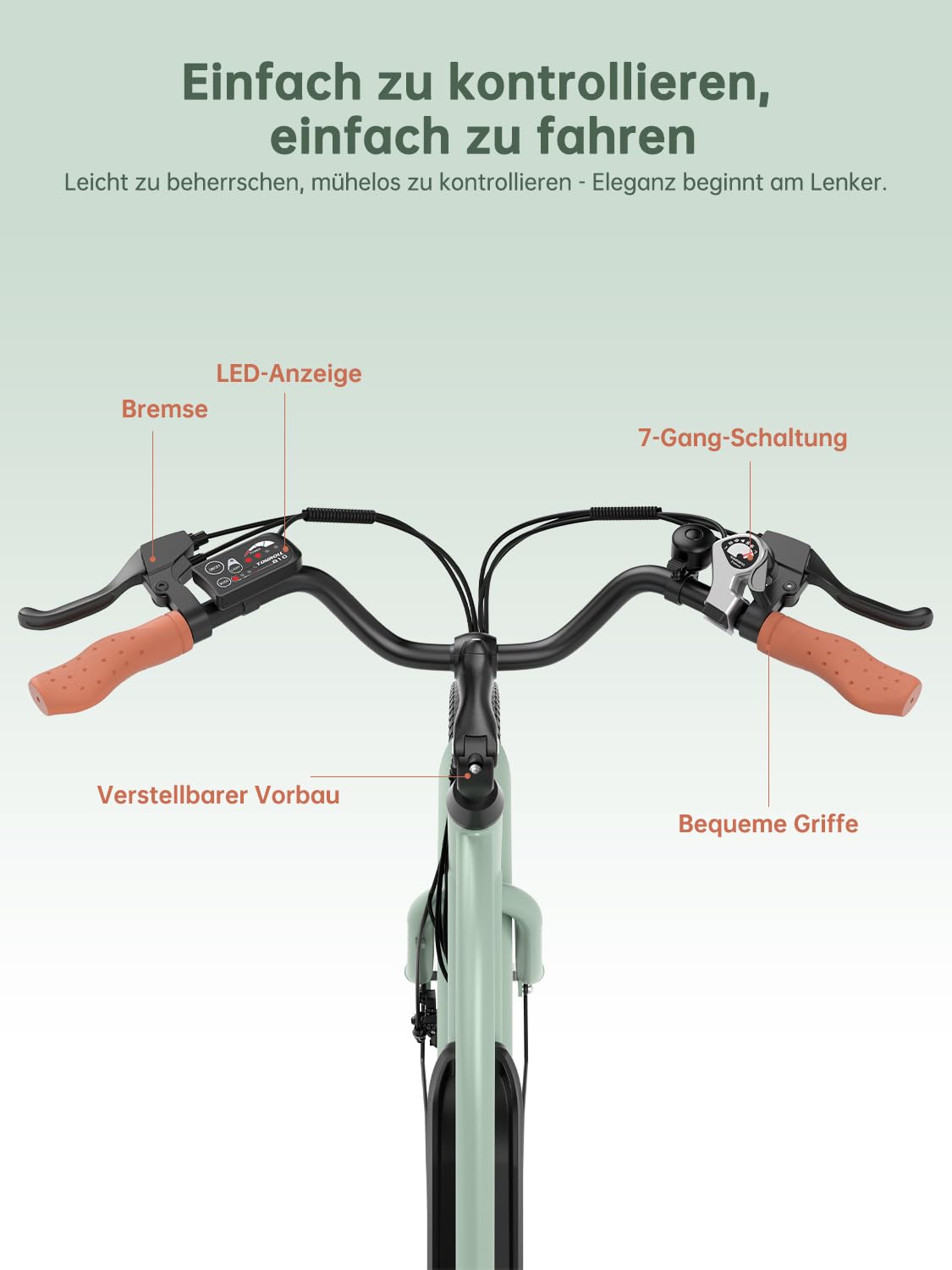 Touroll B2 26 Zoll City E-Bike mit 250W 50N.M Motor und 36V 561.6Wh Abnehmbarem Akku Pedelec Cityräder Elektrofahrrad, 25KM/H, Reichweite 100km, Ebikes für Erwachsene Herren und Damen Stadtpendler