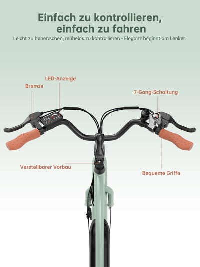 Touroll B2 26 Zoll City E-Bike mit 250W 50N.M Motor und 36V 561.6Wh Abnehmbarem Akku Pedelec Cityräder Elektrofahrrad, 25KM/H, Reichweite 100km, Ebikes für Erwachsene Herren und Damen Stadtpendler