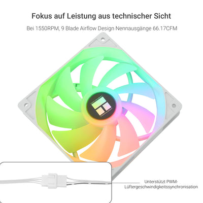 Thermalright TL-C12CW-S X3 CPU-Lüfter 120mm Weiß ARGB Gehäuselüfter, 4pin PWM Silent Computer Lüfter mit S-FDB Lager enthalten, bis zu 1550RPM Lüfter（3 Stück）