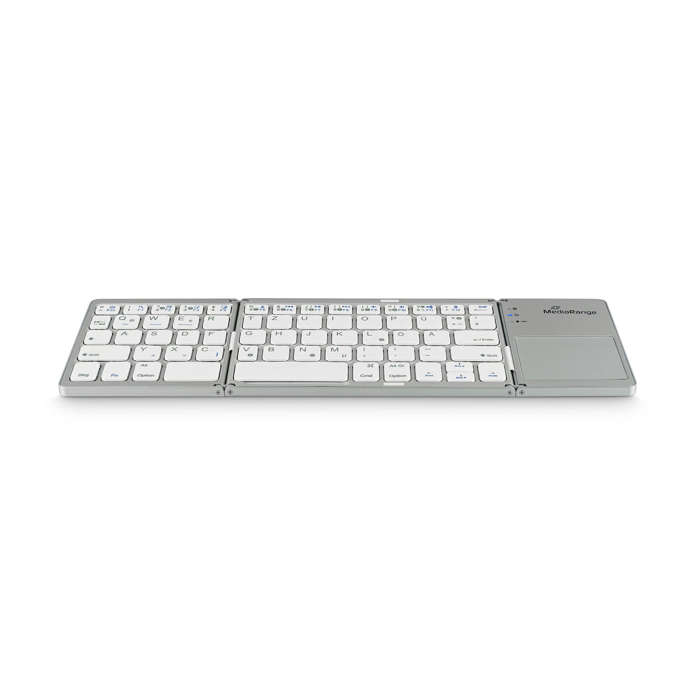 MediaRange kompakte Funk-Tastatur mit 63 Tasten und Touchpad, QWERTZ (DE/AT/CH) Tastaturbelegung, silber